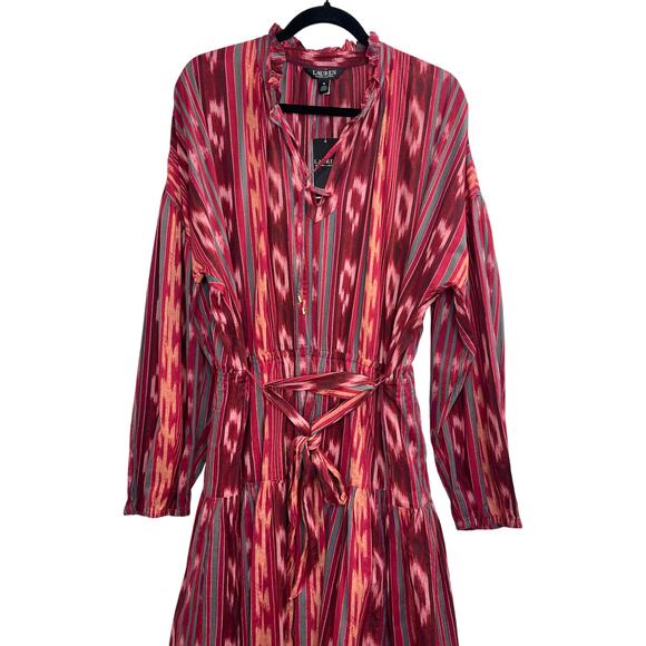 NWT Lauren Ralph Lauren Geo-Stripe Belted Cotton Voile Dress Women’s Size 16 - Picture 7 of 12